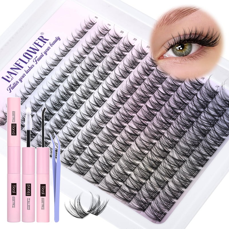 Natural Lash Clusters Kit Wispy Lash Extension Kit C Curved Eyelash Clusters Kit Natural Cluster Eyelash Extensions Kit 816mm Individual Lashes with Lash Bond and Seal Lash Tweezers by Lanflower